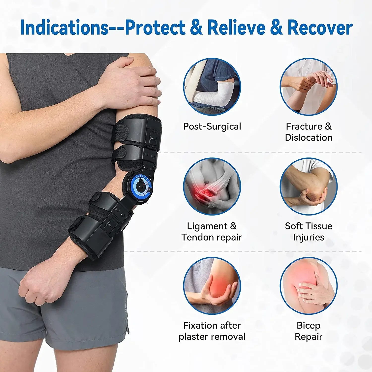 Hinged ROM Elbow Brace - Post-Op Adjustable Stabilizer - Detail View | Alpha Medical Care