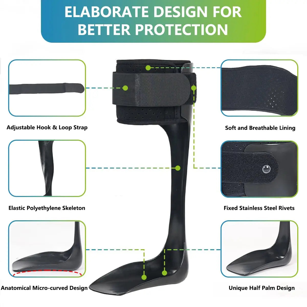 AFO Drop Foot Brace - Ankle Foot Orthosis for Men & Women - Detail View | Alpha Medical Care