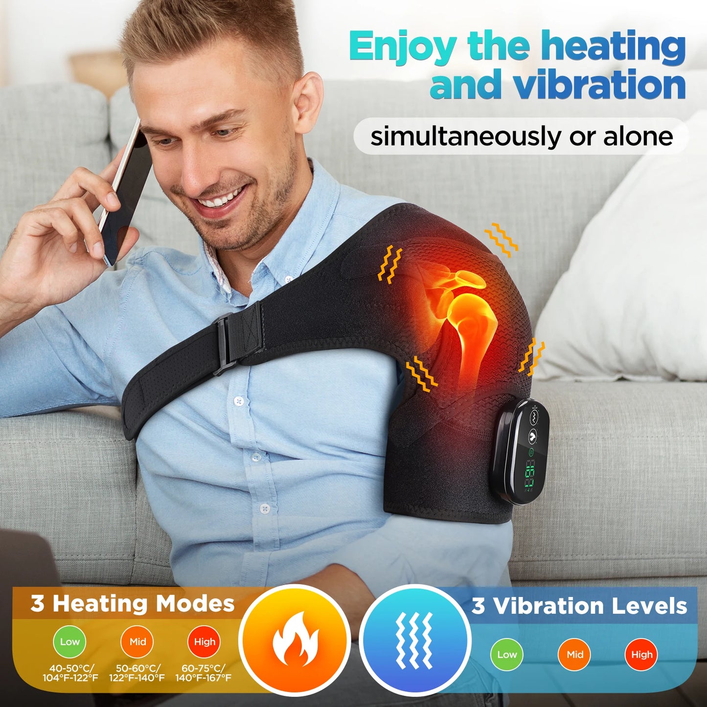 Vibration Shoulder Steamer - Heated Belt Massager - Detail View | Alpha Medical Care