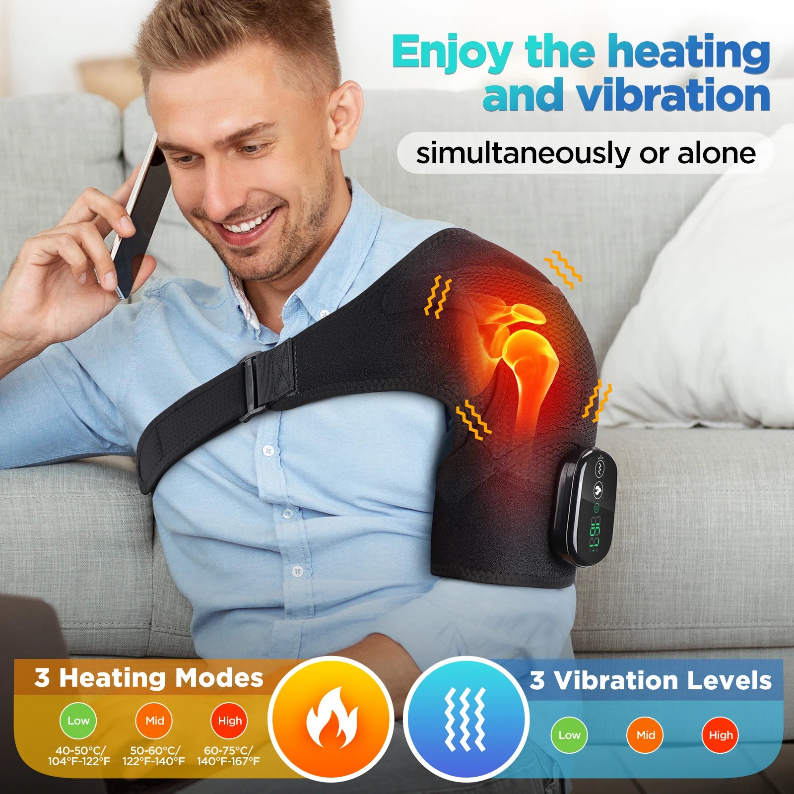 Vibration Shoulder Steamer - Heated Belt Massager - Detail View | Alpha Medical Care