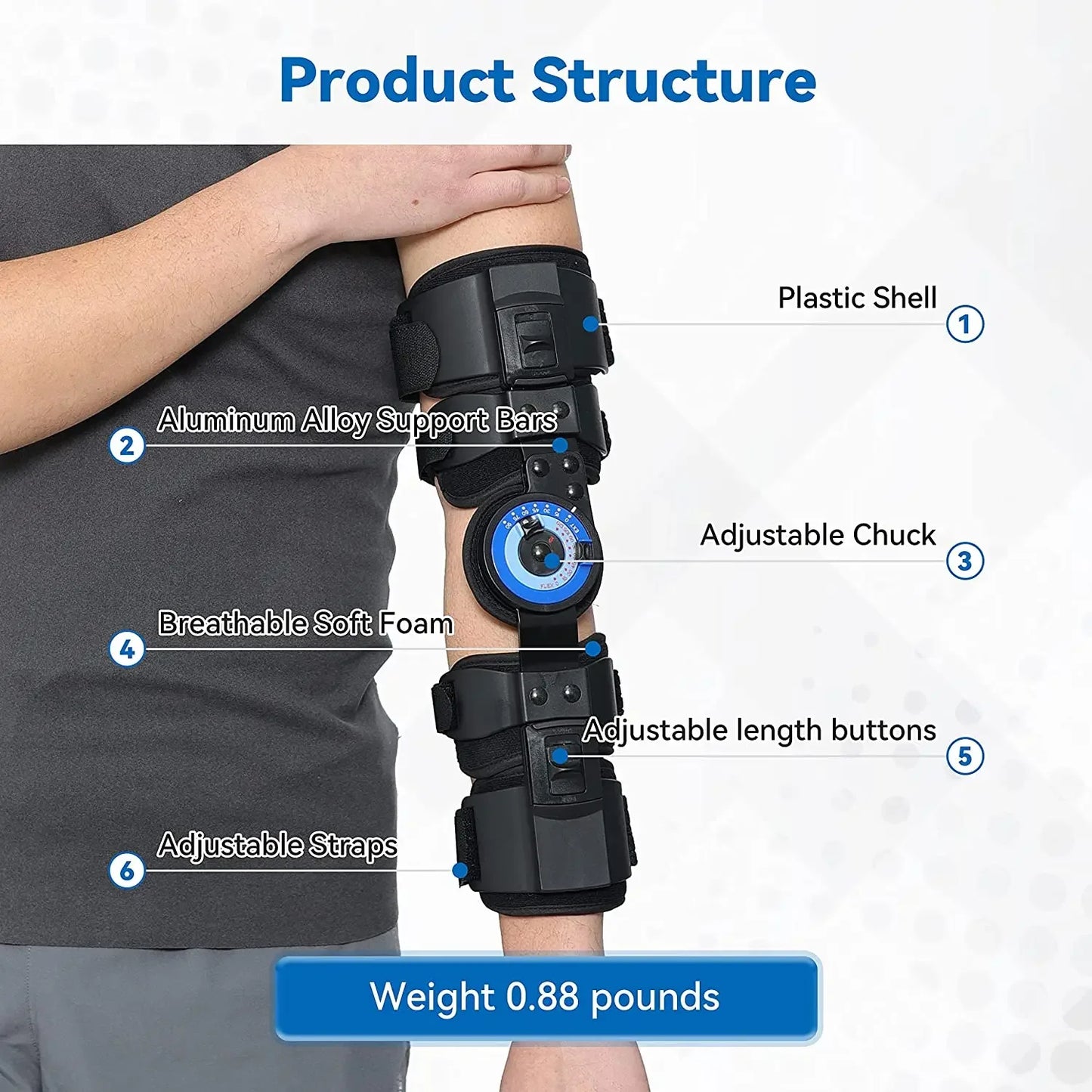 Hinged ROM Elbow Brace - Post-Op Adjustable Stabilizer - Side View | Alpha Medical Care