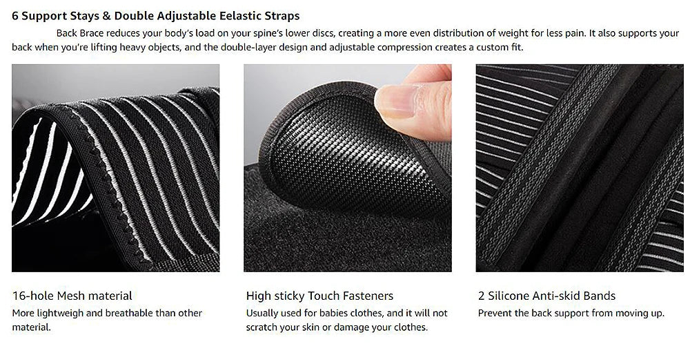 Lower Back Brace - 6 Stays Anti-Skid Lumbar Support - View 12 | Alpha Medical Care