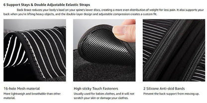 Lower Back Brace - 6 Stays Anti-Skid Lumbar Support - View 12 | Alpha Medical Care