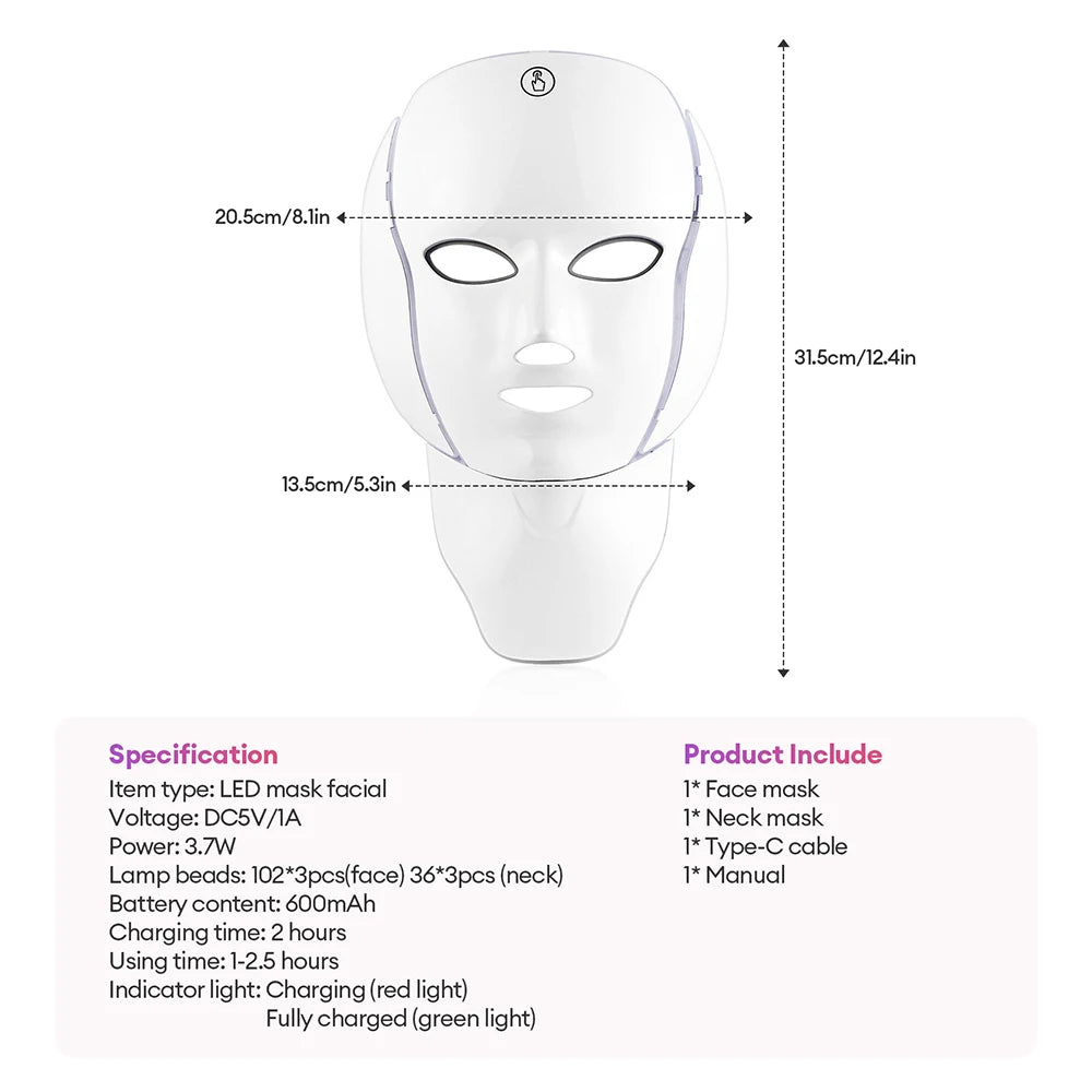 LED Facial Mask with Neck - 7 Colors Photon Anti-Aging - View 9 | Alpha Medical Care