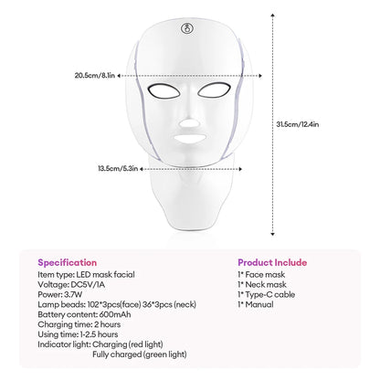 LED Facial Mask with Neck - 7 Colors Photon Anti-Aging - View 9 | Alpha Medical Care