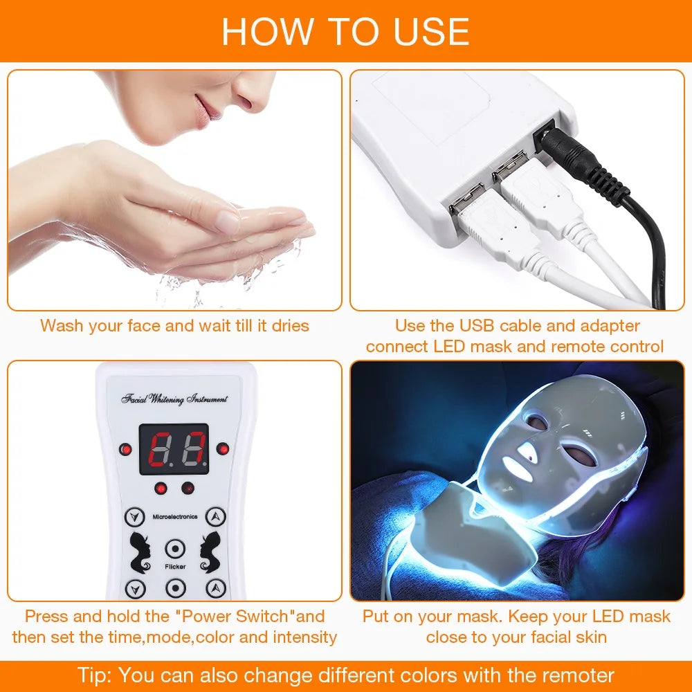 LED Facial Mask with Neck - 7 Colors Photon Anti-Aging - Back View | Alpha Medical Care